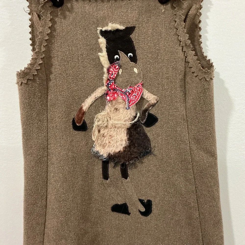 Vintage Chocolate Soup Girls Brown Horse Western Applique‎ Jumper Dress 3T USA